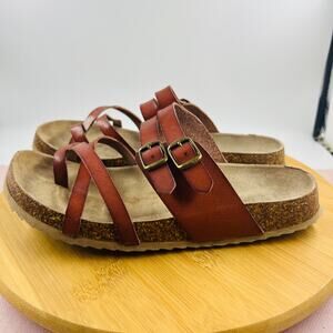 Bjorndal Sami Strappy Sandals Brown Leather Slip on Shoes Sz 8 Festival